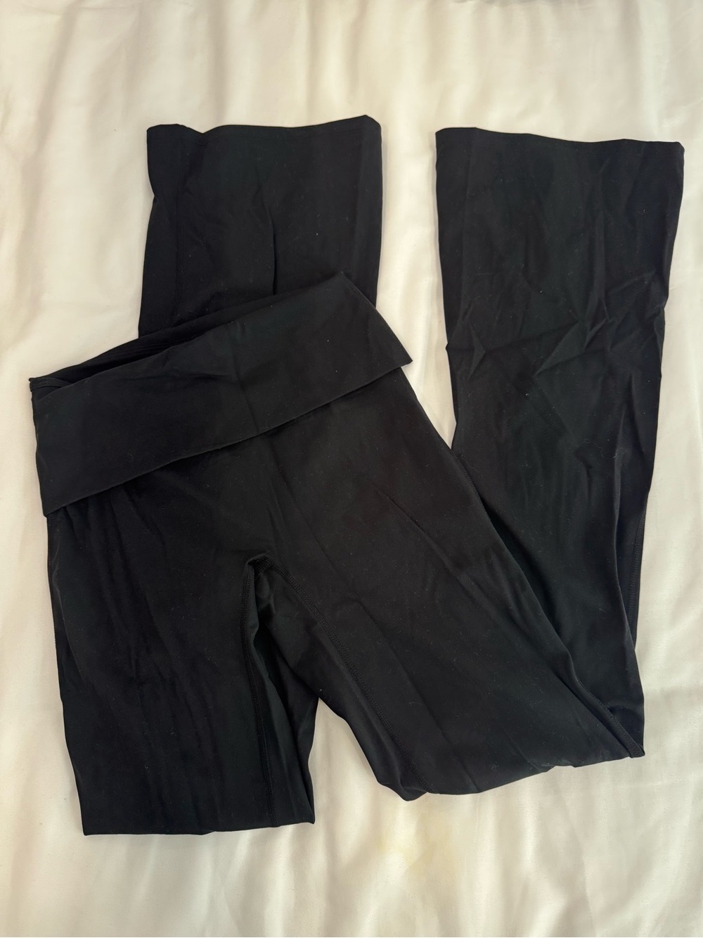 Black Fold-Over Flared Leggings